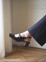 Sandales d'été Design de niche français rétro pour femmes, chaussures en cuir verni épais avec imprimé Crocodile, Mary Jane