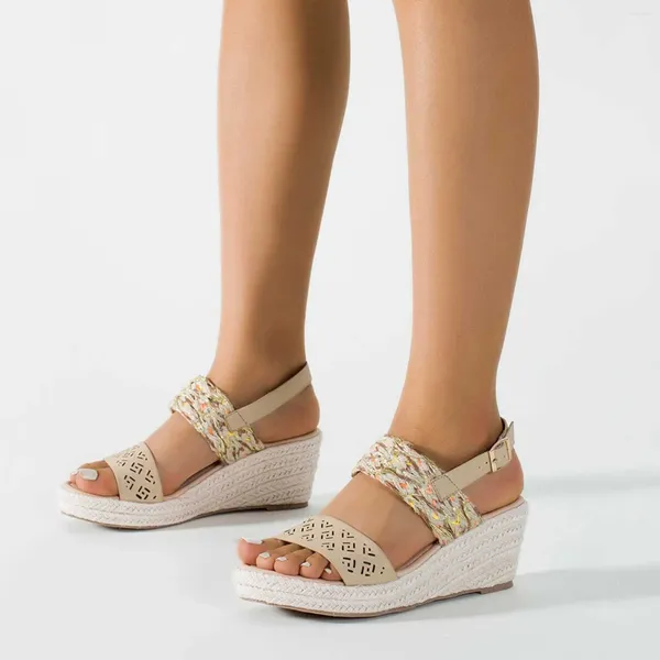 Sandals Summer Plateforme Femme Open's Open's Hollow Hollow High Hedge Talons Courte Espadilles Sandalias de Mujer Verano 2024