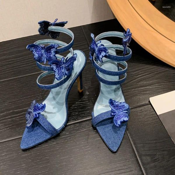 Sandales d'été pointues avec sangle papillon enveloppée de talons hauts fins, robe de banquet sexy, grande taille pour femmes