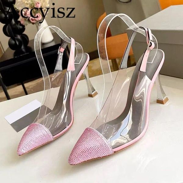 Sandales Summer Pumps Crystal Decorative Femmes Transparent PVC