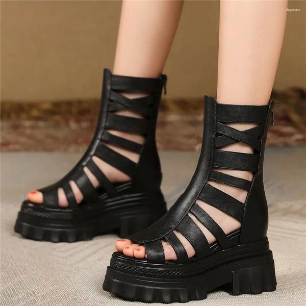 Sandalias Pombas de verano Zapatos Mujeres Mujeres Talones de cuero genuino Super Alto Gladiador Femenino Femenino Avierte de la moda zapatillas de moda