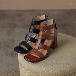 Sandales d'été rétro à talons hauts épais de 6cm pour femmes, chaussures élégantes à la mode, concises, haute qualité, sortie d'usine LX88