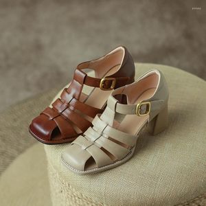Sandales d'été rétro à talons hauts épais de 7cm pour femmes, chaussures élégantes à la mode, concises, haute qualité, sortie d'usine LX90