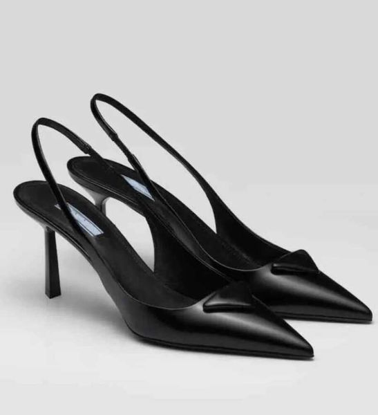Sandales D'été Romantique Élégant Triangle Chaussures En Cuir Brossé Pour Femmes Slingback Pompes Chaussures De Luxe Talons Hauts Fête Robe De Mariée Chaussure 1162ess