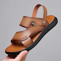 Sandalen zomer sandalia masculina mode mannen schuif slippers echt lederen niet-slip schoenen strand slip-on zapatos para hombres