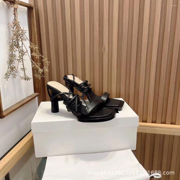 Sandalias de verano sexy correa larga mujer cómodo casual tacones altos moda asimétrico punta diseño único zapato de mujer