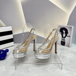 Sandali Scarpe estive da donna TACCO super alto PVC Jelly Platform Crystal Peep Toe Slingback Designer di lusso da donna