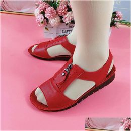 Sandalen Zomerschoenen voor dames Pu-leer Comfort Moederrits Plat Effen Kleur Grote maten Mode Sandalias De Mujer Drop Delivery Dhujf