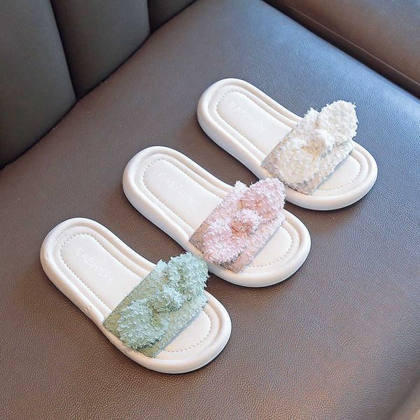 Sandales d'été à fond souple pour filles, tongs à fond plat avec un mot, couleur unie, chaussures de plage à la mode pour enfants, nouvelle collection