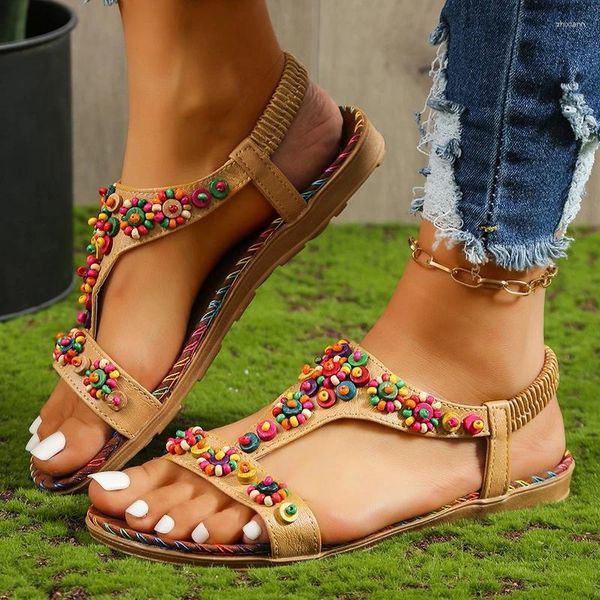 Sandalias estilo de verano para mujeres mezcla color flores roma mujer correa trasera antideslizante tacón plano sandalias mujer 2023 zapatos