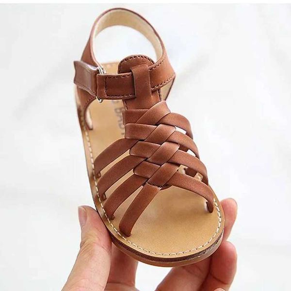 Sandales d'été pour tout-petit enfants bébé sandales tissées pour petites filles garçon noir marron