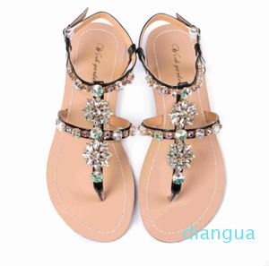 Sandales D'été Femmes Casual T-sangle Sandales Dame Plat Plage Strass Chaussures Femme Brillant Bohême Flip Flop Pantoufle Plus La Taille Y2304