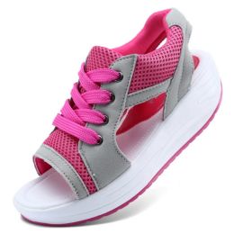 Sandales Summer Femmes Fashion Chaussures décontractées Peep Toe Contraste Coupure Pouffée Laceup Muffin Sandales Mesh Sport Sandales décontractées