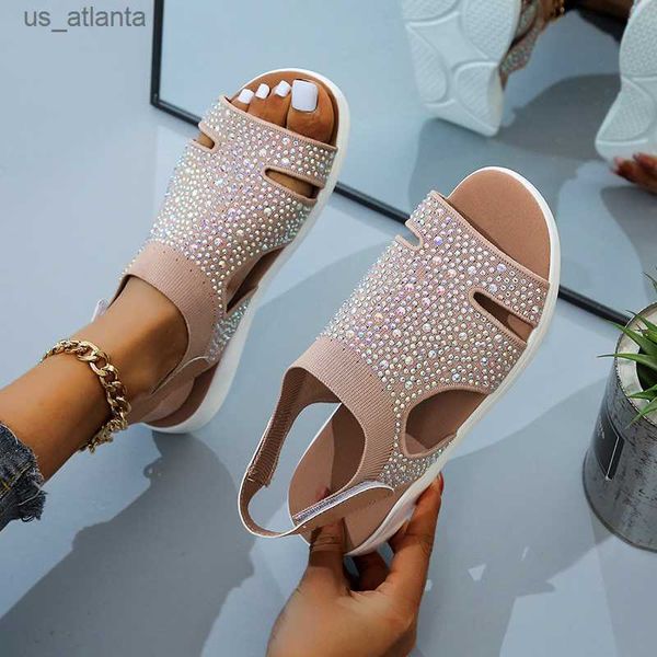 Sandalias Mujeres de verano Flats Crystal Stretch Orthopedic Casial Open Toe Beach Mesh Zapatos Calzado Casual Sandalias Mujeres H240416 UPBH