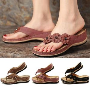 Sandales d'été femmes fleur coin dames bout ouvert chaussures décontractées plate-forme tongs diapositives plage