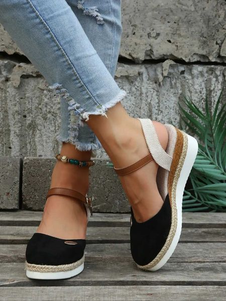 Sandalias Verano Mujer Lino Llano 6 cm Cuña Bohemio Hecho a mano Señoras Casual Cómodo Alpargatas Plataforma Bombas Zapatos H240325