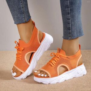 Sandalen Zomer Dames Mesh Casual Witte Dikke Zolen Lace Up Open Teen Strandschoenen Bruiloft Voor Lage Hak