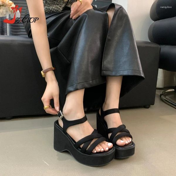 Sandales Summer Women Platform Calages avec sangle STRAP 10 cm HEET HEELS Fashion Casual Shoes Black Roman