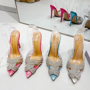 Sandals Summer Dames High Heels Rhinestone Stiletto Heel Plessed Toe transparante eendriem terug veelzijdige enkele schoenen