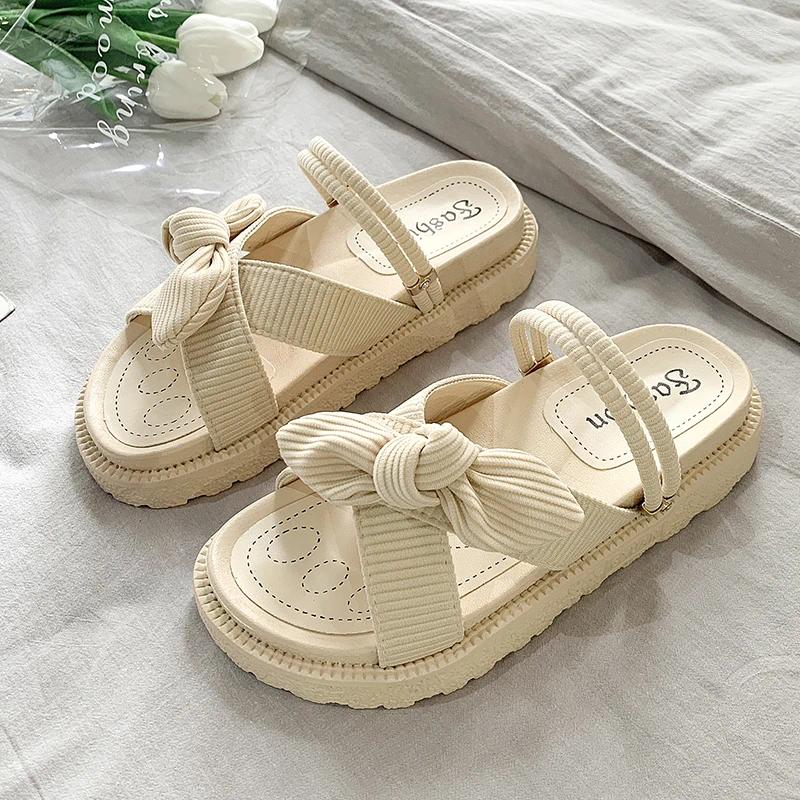 Sandals Summer Women's Roman Round Toe Rubber Thick Sole Non-Slip Open Beach Green Casual Ladies Slippers Zapatos Mujer