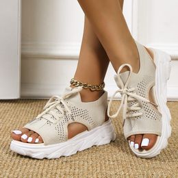 Sandales d'été femmes sandales maille chaussures décontractées blanc semelle épaisse à lacets Sandalias bout ouvert chaussures de plage pour femmes Zapatos Mujer 230518