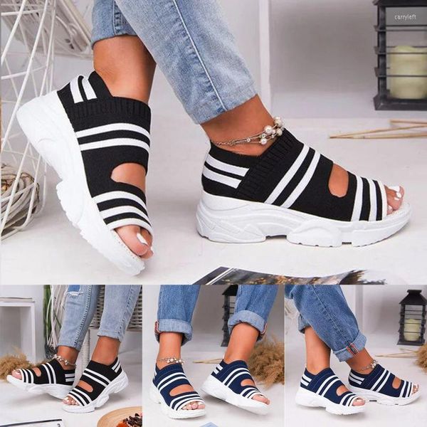 Sandalias Verano Mujer Cuñas Tacón Zapatos casuales Calzado Hebilla Correa Punta abierta Plataforma Sandalia Lona D4