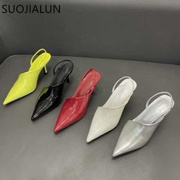 Sandales SUOJIALUN 2023 printemps nouvelle marque femmes sandale mode mince talon haut élégant dames robe pompes chaussures sans lacet Slingback fête Sho T230208