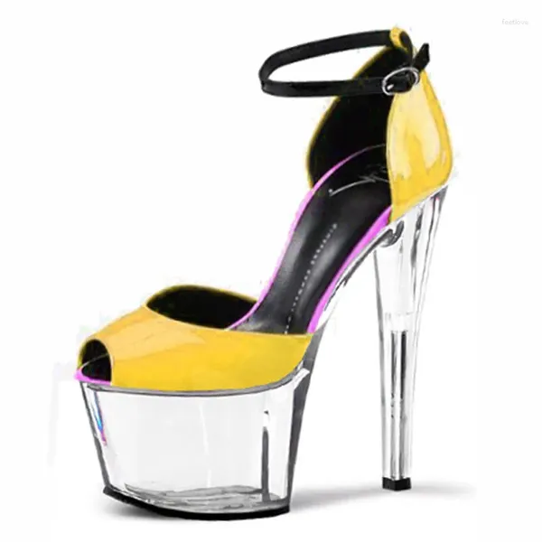 Sandales Super High Heels Femme Party Hate Day 17 cm Transparent avec un sac en cuir artificiel Big Yards Colorful Chaussures