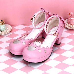 Sandales Sweet Lolita Shoes Bow Pendant Heart Hollow Out Sling Back Round Open Shoes Gothic Big Taille 44