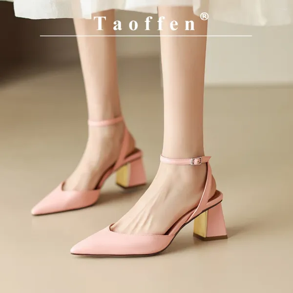 Sandales taoffen authentine vache en cuir carré talon femmes modernes fermées à bout pointu à bout de boucle à talons solides