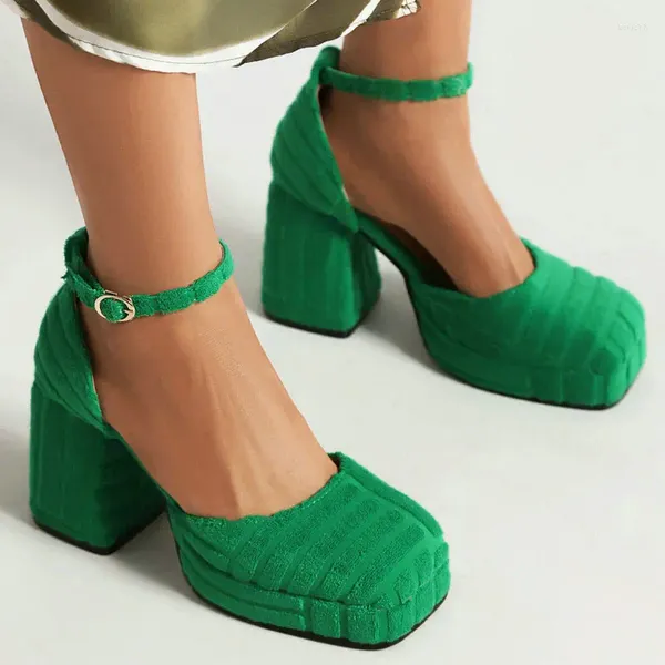 Sandalias Terry Toalla Tejido De Punto Verde Naranja Punta Cerrada Mujer Zapatos Mary Jane Zapatos Bombas De Vestir Tamaño Pequeño 33 Plataforma De Tacones Gruesos