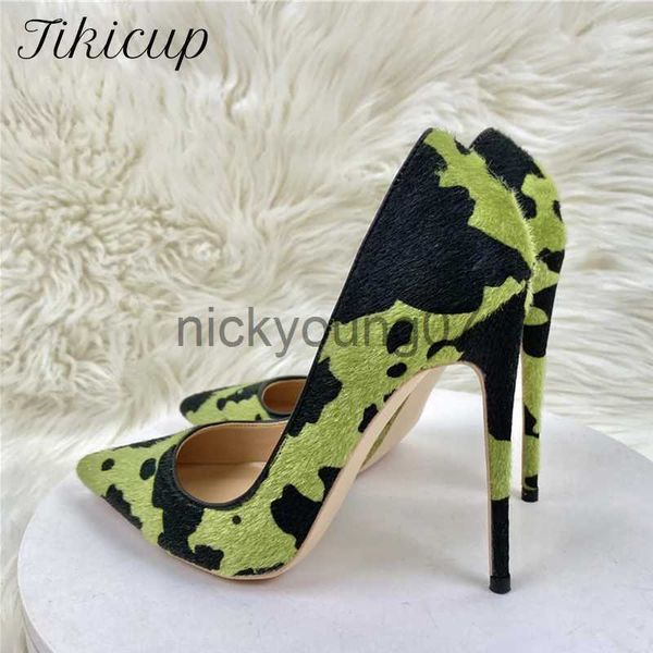 Sandalias Tikicup Hairy Grafitti Pattern Mujeres Verde Puntiagudo Toe Zapatos de tacón alto Diseño único Sexy Slip On Stiletto Pumps Plus Tamaño 33-46J240122