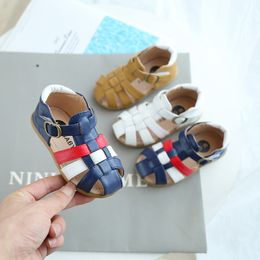 Sandalen Peuter voor Jongens uitsparingen Leren Schoenen Zomer Merk Gladiator Weave Baby Boy Strand Flats F01202 230608