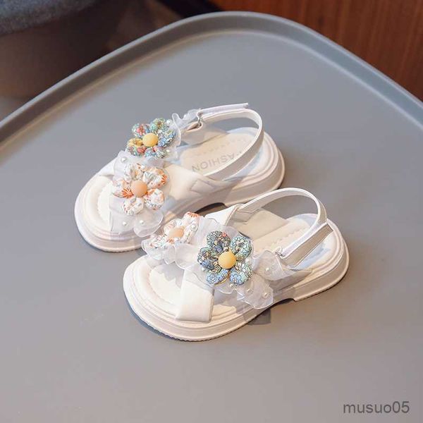 Sandalias para niñas pequeñas, sandalias dulces para niñas pequeñas, zapatos de playa con encaje de flores y punta abierta, zapatos de vestir de tacones cuadrados para niños y bebés de 3 a 16 años