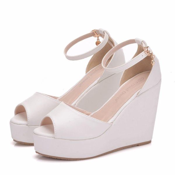 Sandalias Top Bohemian Welling Platform Shoes Women Peep Toe White PU Heels Sandalias de la boca de pescado