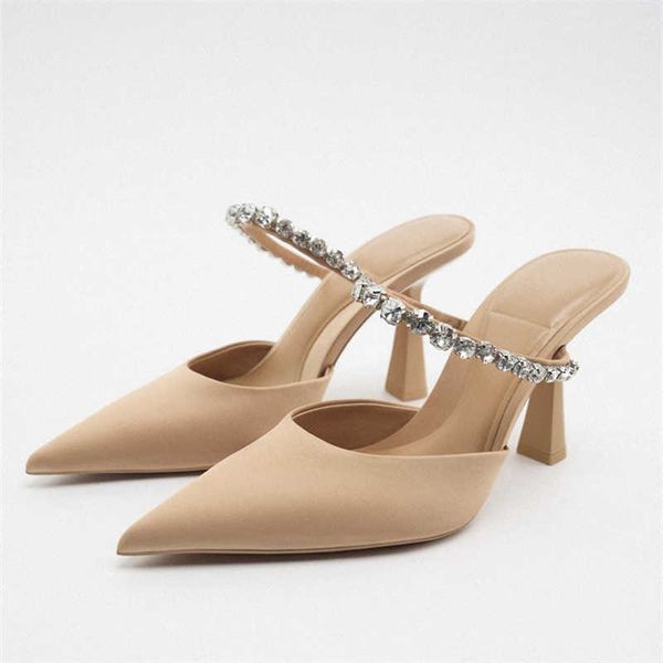 Sandales Traf 2022 beige paillettes femme escarpins Chic strass bretelles Slingbacks sandales femmes mode fête noir Sexy talons pointus nouveau G230211