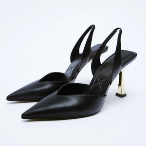 Sandales TRAF 2022 chaussures à talons hauts pour femmes automne Nude bout pointu escarpins en cuir talon aiguille noir clair Mules