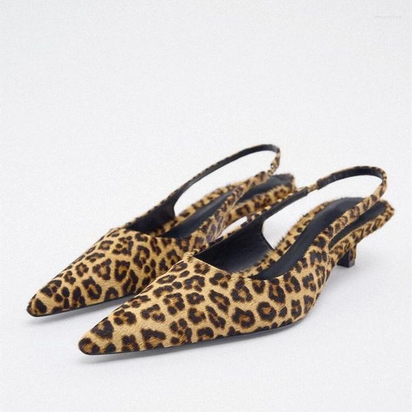 Sandales TRAF 2023 imprimé Animal talons pour femmes bout pointu léopard talon Slingback pompes femme rétro dames décontracté pompe chaussures