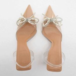 Sandals TRAF 2023 Slingbacks High Heel Dames Transparante parelpompen schoenen vrouw Clear BOM Heeled Sandalen Elegante bruiloft Bruidschoen G230211