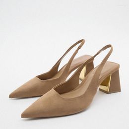 Sandalias TRAF Block Heel Slingback Shoes Mujer 2023 Otoño Bombas de punta estrecha Elegante Office Lady Heels Womans Comfort Plus Size