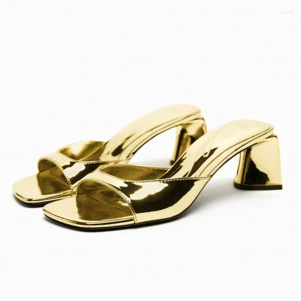 Sandales TRAF Gold Heeled Femmes Été 2023 Mode High Talon Slingback Femelle Élégant Parti Talons Confort Diapositives