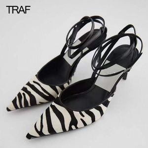 Sandalen traf strappy hakken mode dames zebra dier hakken vrouwelijke hoge vrouw pompen pumps stiletto slingback veter dames schoenen 230407