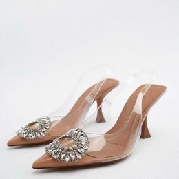 Sandales TRAF Femmes Transparent Talons Hauts Femme Élégant Strass De Luxe Sandales Sexy À Talons Parti Pompes Femme Slingback Chaussures 2022 G230211