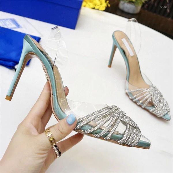 Sandales transparentes d'été pour femmes, chaussures de princesse à talons Super hauts en cristal pour mariage, chaussures de princesse pour filles douces