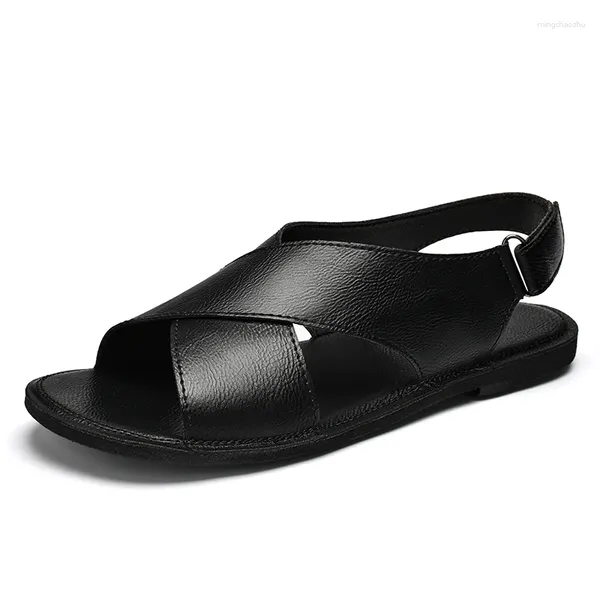 Sandalias tendencia zapatillas de cuero para hombres hombre marrón negro gladiator de verano zapatos de playa hombre de buena calidad casual