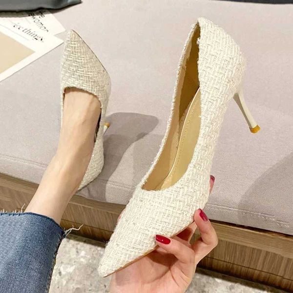 Sandales Tweed Tissu pointues Pumps Pumps Ladies Elegant Thin High Heels Office Chaussures Femme Brand Designer Slip on Stiletto Heal Party Shoesl2404