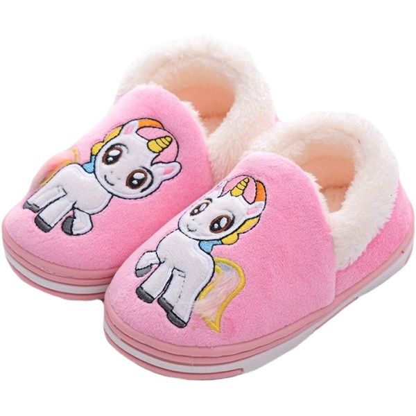 Sandalias Unicornio Zapatillas para niños para niños pequeños Zapatos de interior Bebé niña Diapositivas de piel Chanclas de algodón Casa de invierno cálida Zapatillas para niños 230823