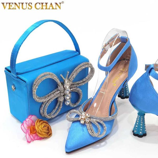 Sandales Vénus Chan 2023 Mesdames Summer Special Design Sky Blue Couleur Africain Femmes Chaussures et sacs Pumps à bout pointu pour le mariage Partyl2404