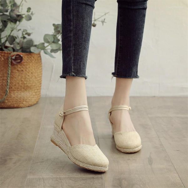 Sandalias Veowalk Summer Women Linen Plain 6cm Bohemio Bohemio Hecho a mano Damas casuales cómodos Ambios de plataforma de evasadrillas zapatos