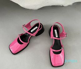 Sandales Vintage Summer Square Toe Chaussures Boucle Couleur Unie Est Fête De Mariage Talons Hauts
